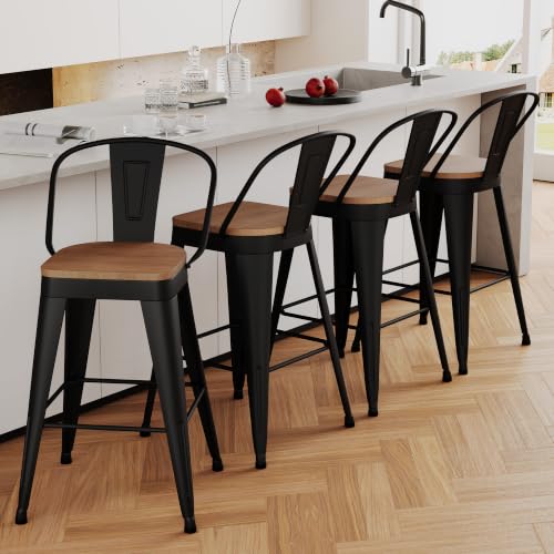 Aklaus Metal Bar Stools Set of 4,24 inch Barstools Counter...