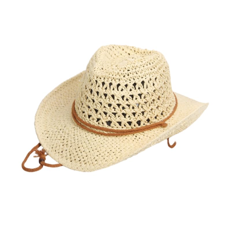 Womens Men Straw Cowboy Hat Foldable Wide Brim Summer Sun Hats Travel Vacation Lightweight Beach Cowgirl Hat