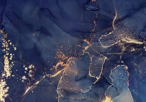 wandmotiv24 Fototapete Marmoroptik Wasserfarbe dunkelblau, L 300 x 210 cm -...