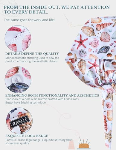 Image of Scrub Caps for Women with Buttons, Classic Surgical Caps | Double-Sided Printed, Adjustable,Long Hours, Sweatbands, Fabric Help Reduce Static Buildup