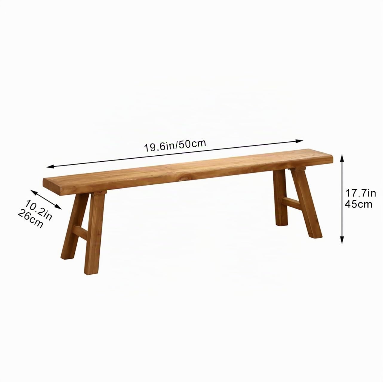 Banco de comedor de madera para interiores de granja, banco de entrada de cocina de madera asiática natural con diseño sin brazos y altura corta (19.6 x 10.2 x 17.7 pulgadas), madera maciza para