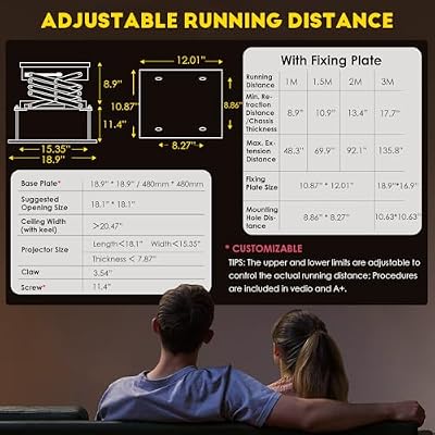CGOLDENWALL 59 Motorized Projector Mount Electric Projector Lift, 44lbs Max Load, 18.9 * 18.9 Baseplate Customizable, Remote Control, with Fixing Plate (Running Distance: 150cm/59.05)