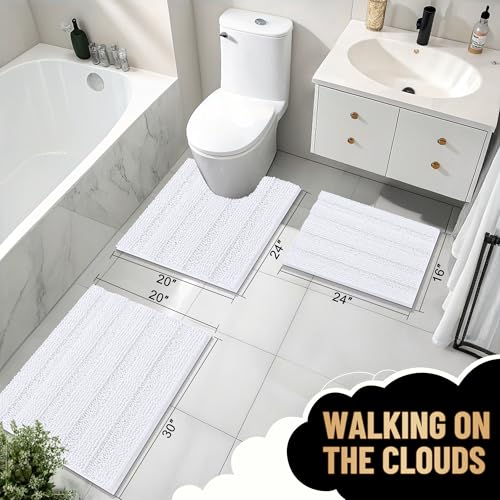 Image of OLANLY Thick Large Bathroom Rugs 47x32, Extra Soft Absorbent Chenille Striped Bath Rugs, Rubber Backing, Machine Wash Dry, Bath Mats for Bathroom Floor, Tub and Shower, Home Decor Accessories, White