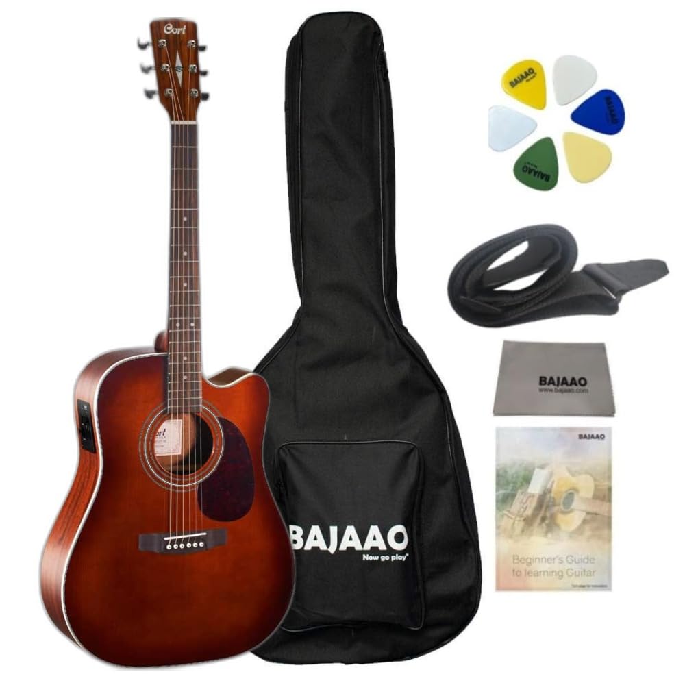 Cort MR500E Dreadnought Cutaway Electro Acoustic Guitar with Gig-Bag, Polishing Cloth, Strap, Picks & E-Book - Brown Burst