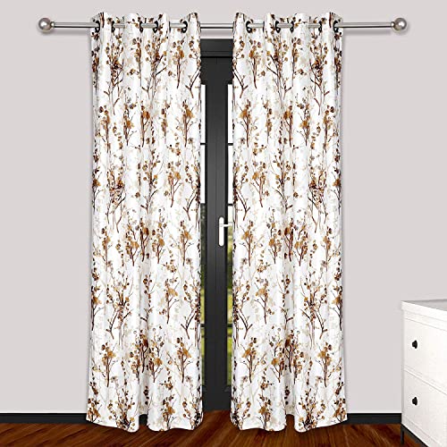 Image of Polyester Floral Print Light Filtering Door Curtain for Bedroom Living Room, 8 feet Long, Coffee, Set of 1