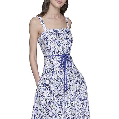 KARL LAGERFELD Women's Sleeveless Square Neck Cotton Midi Dress2