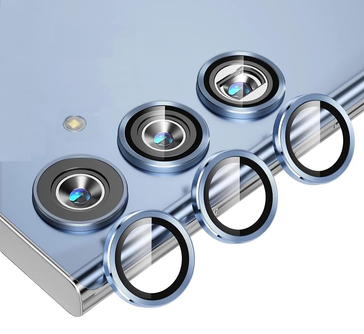 Image of Camera Lens Protector for Samsung Galaxy S23 FE 5G Tempered Glass, Alloy Metal Rings, Case Friendly, 3 Pack, Blue