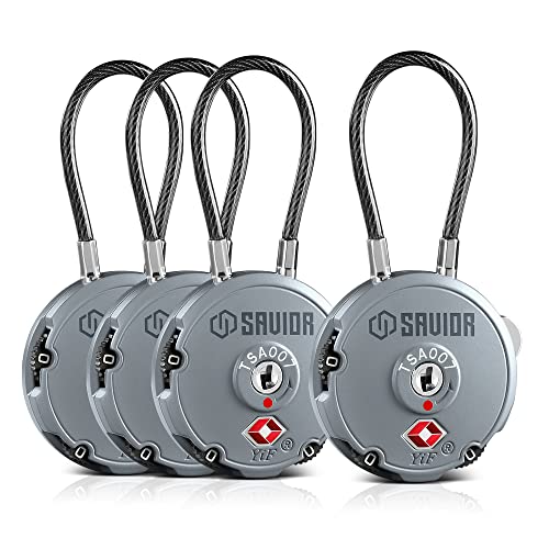 Savior Equipment Quality TSA-Approved 3-Digit Combination Cable Travel Luggage Locks for Rifle Bag Firearm Gun Case Accessories Ammo Boxes Outdoor Storage, SW Gray, 4-Pack