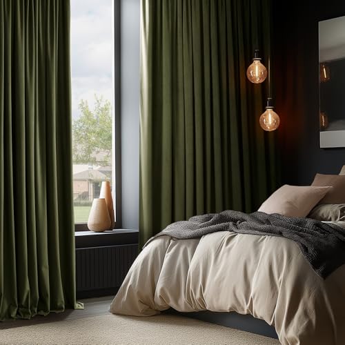 HPD Half Price Drapes Signature Velvet Thermal Blackout Curtains for Living Room 108 Inch Long (1 Panel) Rod Pocket Insulated Blackout Curtains for Bedroom Window Curtains, 100W x 108L, Hunter Green
