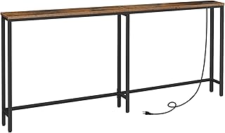 70.9" Skinny Console Table with Charging Station, Narrow Entryway Table with Power Outlets, Slim Sofa Table, Behind Couch Table for Hallway, Living Room, Foyer, Rustic Brown BF185UXG01