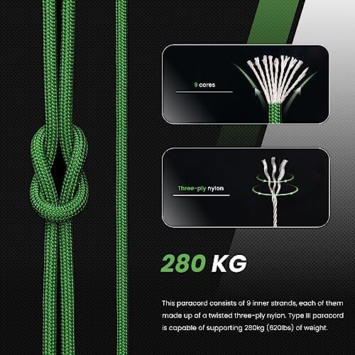 Abma Cord Paracord 620 lbs 4mm 9 Strands 100% Nylon 30M - Forest green, Solid-forest Green, 30 Meters - Image 3