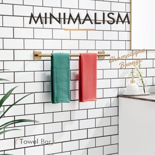 Image of KOKOSIRI Bathroom Towel Bar Bath Towel Holders for Toilet Kitchen Cabinet Wall Mount 24 Inch Champagne Bronze Stainless Steel B4005CPG-L24