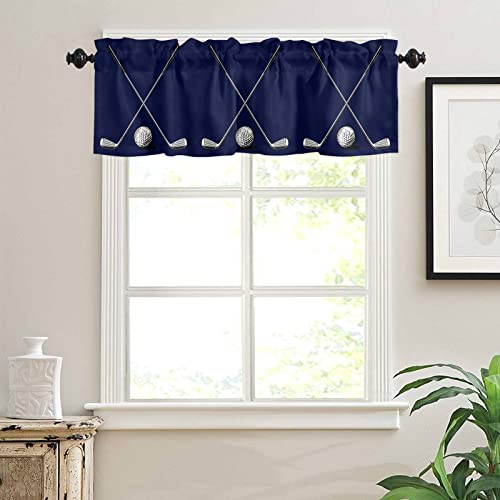 Golf Valances For Windows, Kitchen Curtain Valances Rod Pocket Living Room Short Window Valance Home Decor Window For Bathroom Bedroom Cafe 54X18 Inch Ball Sports Theme Golf Clubs Blue Background #TOP2