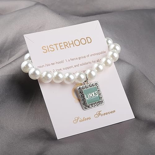 Image of UJIMS Link Sorority Gift Pretty Green and White Sorority Sister Brooch Pin Sisterhood Jewelry Greek Sorority Bracelet Graduation Gift