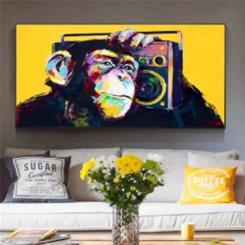 Toile singe musique graffiti KEBIA 40x80 cm sans cadre pour décoration murale moderne