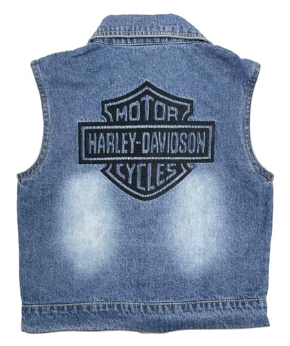 Harley-Davidson Embroidered Bar & Shield Logo Button Denim Vest, Blue2