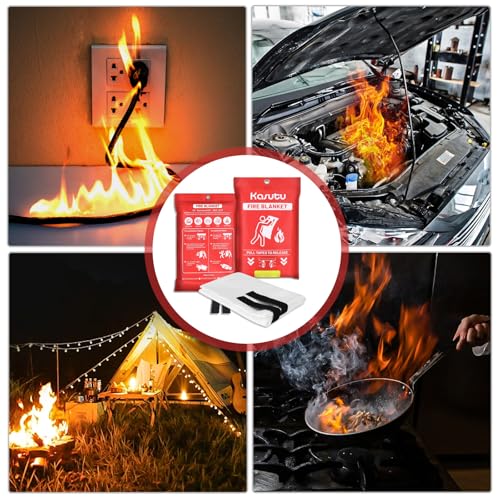 Image of 2 Pack Emergency Fire Blanket, 40 inchx40 inch Fiberglass Fire Suppression Blanket with 2 Hooks, Flame Prevention Supplies for Home Kitchen Office Car Camping Grill