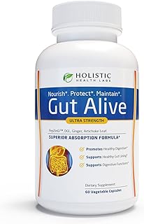 Gut Alive For Restoring Gut Lining - All Natural Support to Fight Leaky Gut, IBS, Heartburn, Acid Indigestion, Acid Reflux, Bloating & Gas. Unique Formulation (60 Count (Pack of 1))