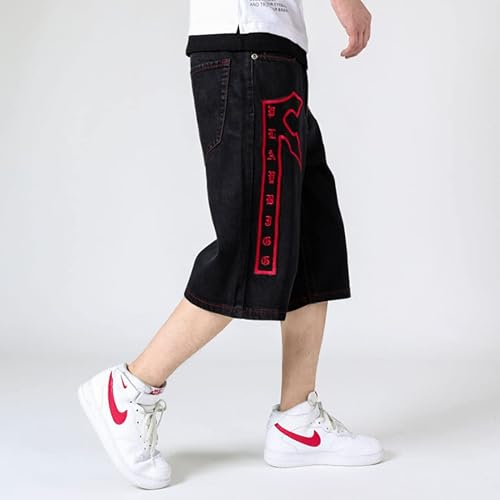 Miniatura 7 de HZCX FASHION Pantalones cortos de mezclilla largos bordados de talla grande para hombre, debajo de la rodilla, pantalones capri