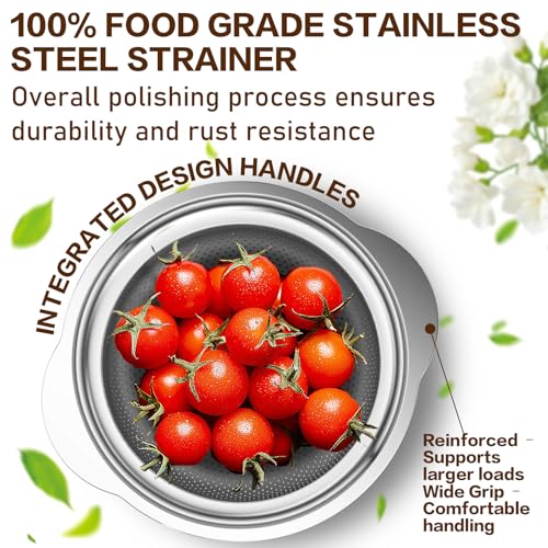 Image of Colander, Stainless Steel Colander for Kitchen, Stainless Steel Strainer, Pasta Strainer for Spaghetti Fruits Vegetables Cooking Food, Kitchen Food Strainer - 3 QT