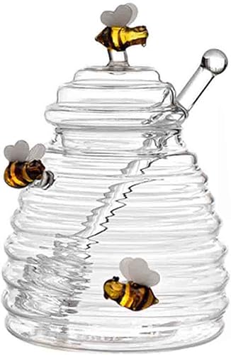 ikasus Frascos de miel con tapa y tapa para decoración de abejas tarro de cristal transparente grande dispensador de miel recipientes de miel para