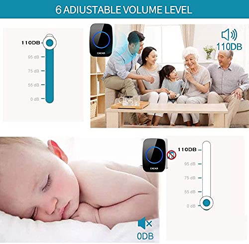Image of Wireless Doorbells for Home, Waterproof Doorbell with 1 Transmitter and 1 Receiver, Adjustable Volume Range 300 m with 5 Volume Levels, 60 Ringtones for Office Hotel Casa