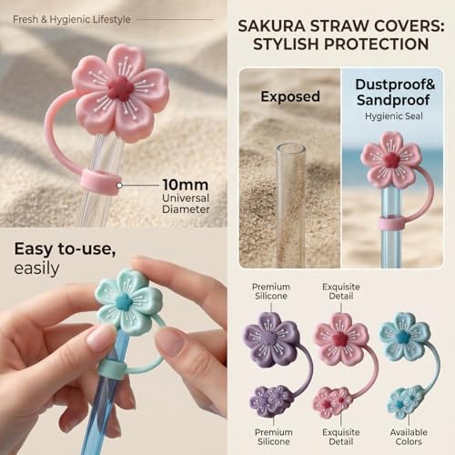 Image of BTYHAOS Straw Covers, Dust Proof Straw Toppers Fit Stanley 30 40oz Tumbler | Reusable Food-Grade Silicone Straw Covers Cap for Most 10mm Straw