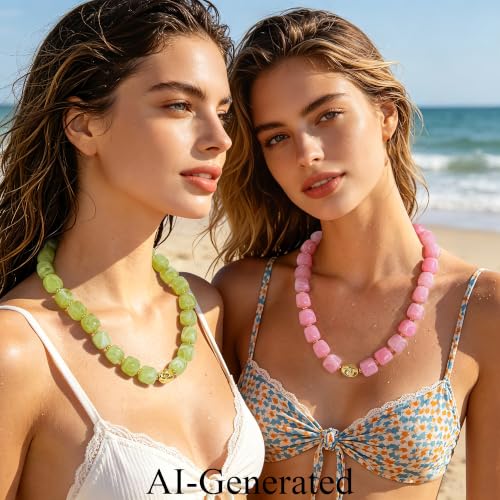 JIAOGE Pink Beaded Necklaces for Women, Acrylic Chunky Statement Necklace — view 4