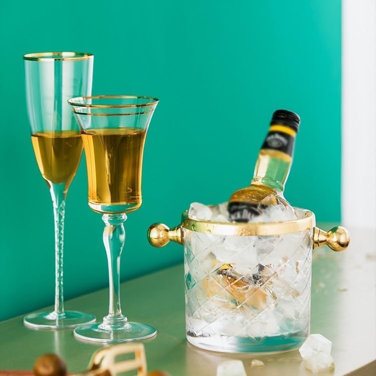 Cubo de hielo térmico de vidrio, enfriador de champán con pinzas de acero inoxidable, bandeja de almacenamiento creativo de lujo para cubitos de hielo, accesorios esenciales de bar