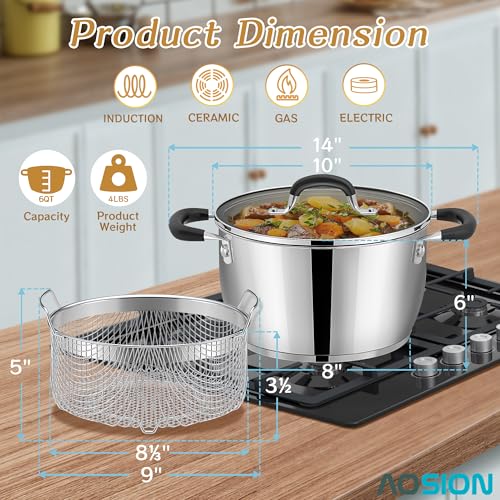 Aosion AO-SF002 6 Quart Stainless Steel Stockpot With Deep Fryer Basket thumb #1