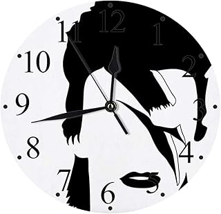 Orologio Silenzioso, Alimentato a Batteria,Glam Rock David Bowie Songwriter britannico attore Graphic Black Brush disegno canzone,Tondo Silenzioso Preciso Wall Clock Decorazione per Casa, Ufficio