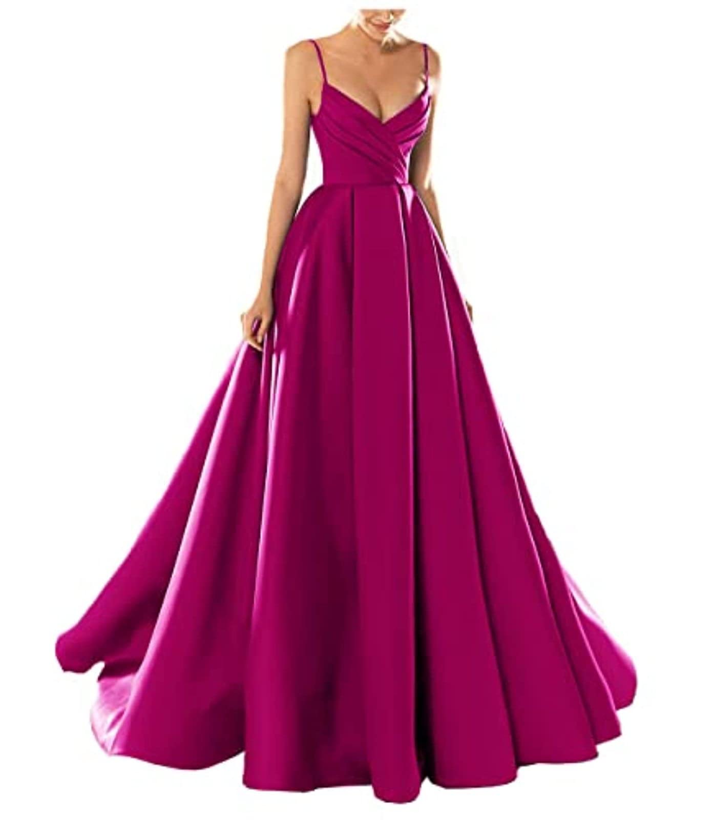 yhfshop Formal Long Evening Party Dress,Sexy V-Neck Spaghetti Strap Satin Evening Dress,Grape Purple,US8,Gowns Evening Bridesmaid Dresses — view 12