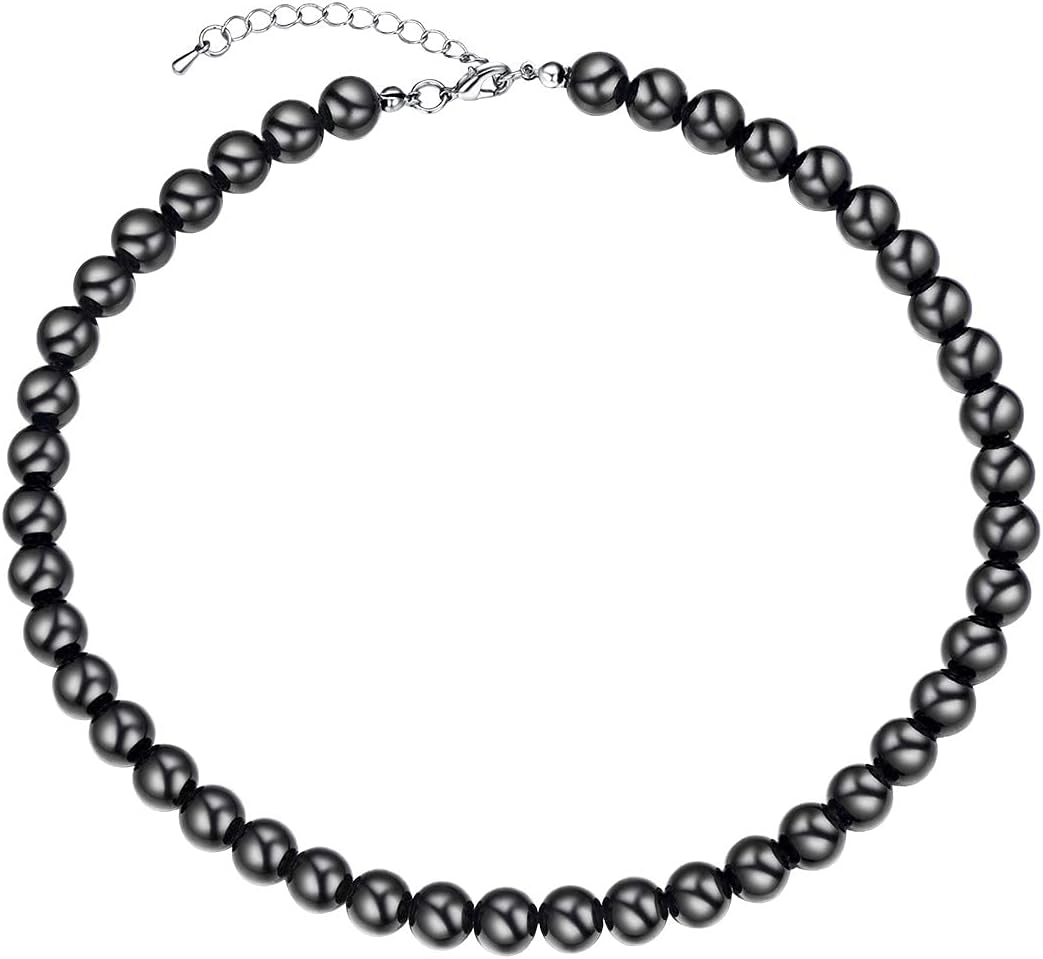 U7 Pearl Necklaces for Men Women, Freshwater Cultured Pearl Strand, Faux Pearl, Baroque Pearl Necklace, Half Pearl Half Chain Necklace, Color White or Black Pearl Chokers