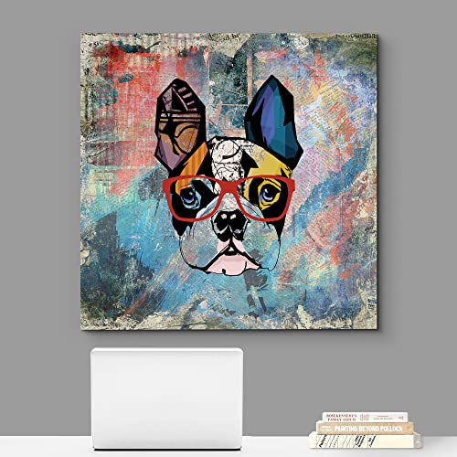 Wall26 Square Dog Series Canvas Wall Art - Colorful Painting Of A Dog With Glasses With Grunge Background - Giclee Print Gallery Wrap Modern Home Art Ready To Hang - 24X24 Inches #TOP1