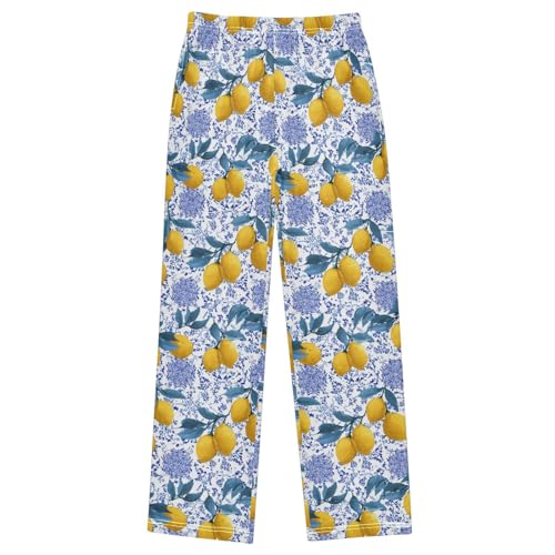 Pfrewn Pajama Pants Lemon Fruit (7) Lounge Pants Soft Pajama Bottoms with Pockets,L