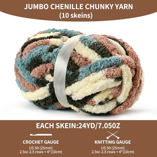 Image of 10 Pack Jumbo Chunky Yarn for Hand Knitting, Fluffy Variegated Chunky Chenille Yarn for Crocheting, 240yds /70.5oz Super Bulky Soft Crochet Baby Blanket Yarn(Apricpot Green)
