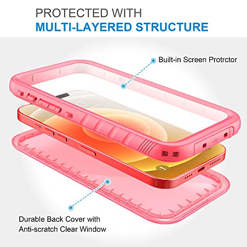 Sportlink Waterproof Full Body Shockproof Dustproof Phone Screen Protector Rugged Cases For Iphone 12/12 Pro 6.1 Inches Pink #TOP3