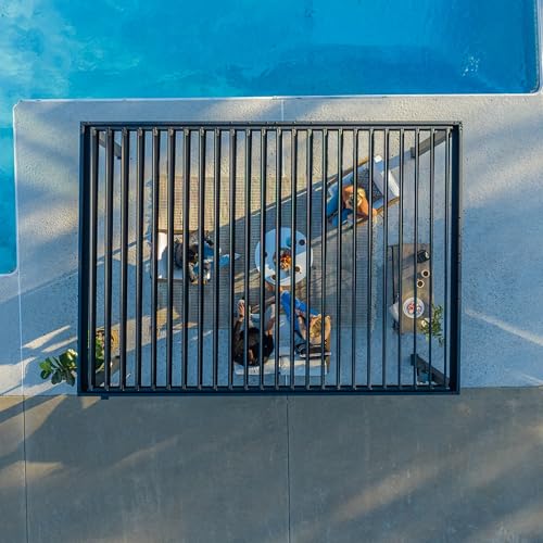 Image of Backyard Discovery Sarasota 14' x 10' Galvanized Steel Louvered Pergola Kit with Adjustable Roof, Shade, Rain Protection, High-Wind Rating, Gutter System for Outdoor Patio, Garden, Deck, Entertaining