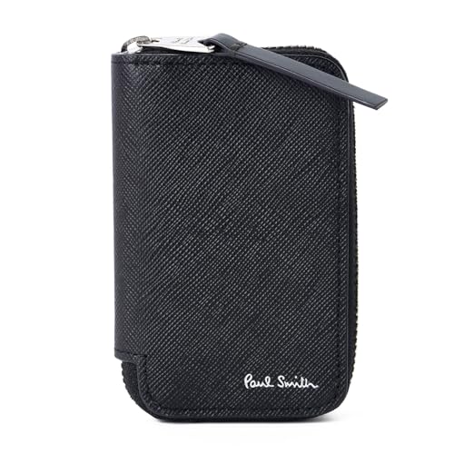 [ポールスミス] ラッピング済 名入れ可 ブライトストライププラー SS24 スマートキー&カードケース 純正保存箱＆お手入れクロス付き 553423 P912 (01.ブラック, 名入れあり)