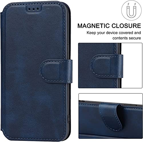 Funda para iPhone 14 Plus de cuero azul ideal para ver vídeos cómodamente 3