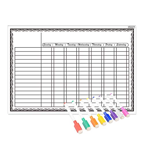 Magnetic Refrigerator Chalkboard (8 Free Markers), Dry Erase Board, Chore, Responsibility, Activity, Reward Star Chart(Black 16inch X 12inch Horizontal Flat Pack)
