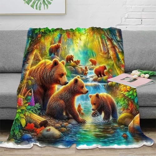 Couverture de lit ours brun pour camping et voyage, plaid canapé douillet