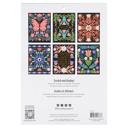 brea reese scratch art paper pad - butterfly garden - 6 designs metallic guided art dual-tip stylus amp brush easy-to-frame 9x12 pages adult craft