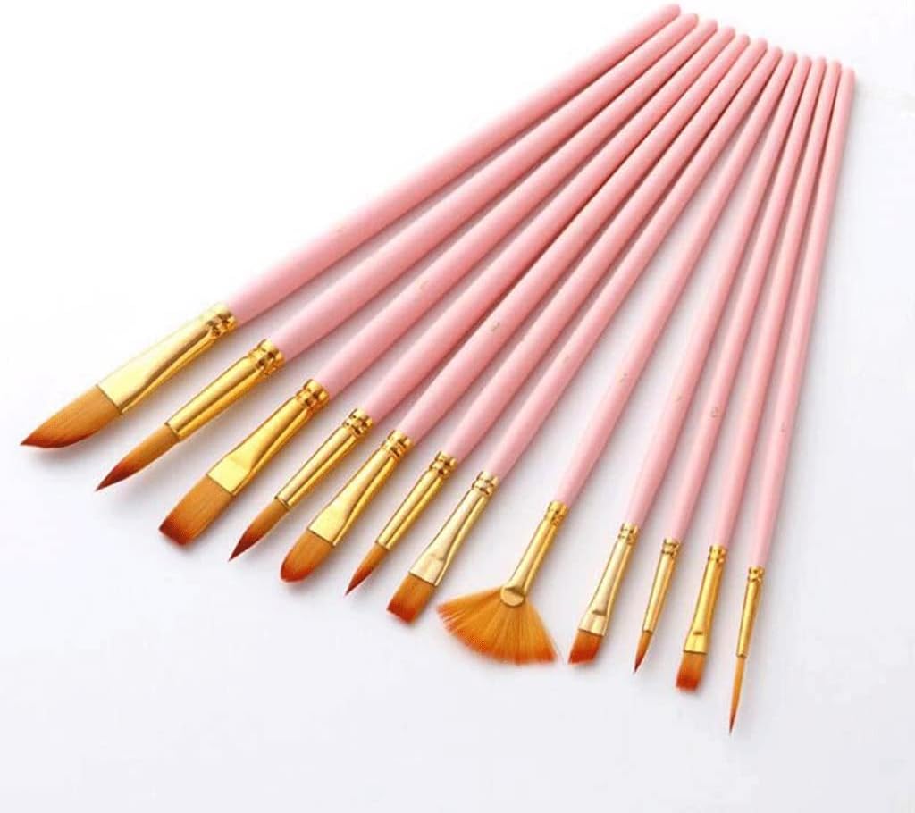 12 Nylon Wooden Handle Watercolor Brush Pen Set DIY Oil Brush Painting Supplies Brush Set(Black)