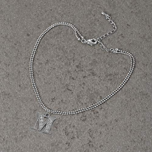 Spinningdaisy Double Line Rhinestone Crystal Initial Anklet (M-Silver)