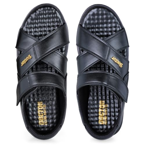 Image of DOCTOR EXTRA SOFT Orthopedic Diabetic Comfortable Dr Sole Footwear Daily Use Casual Wear Stylish Black Cushioned Adjustable Strap Sandals for Men's-Gents & Boy's L-12