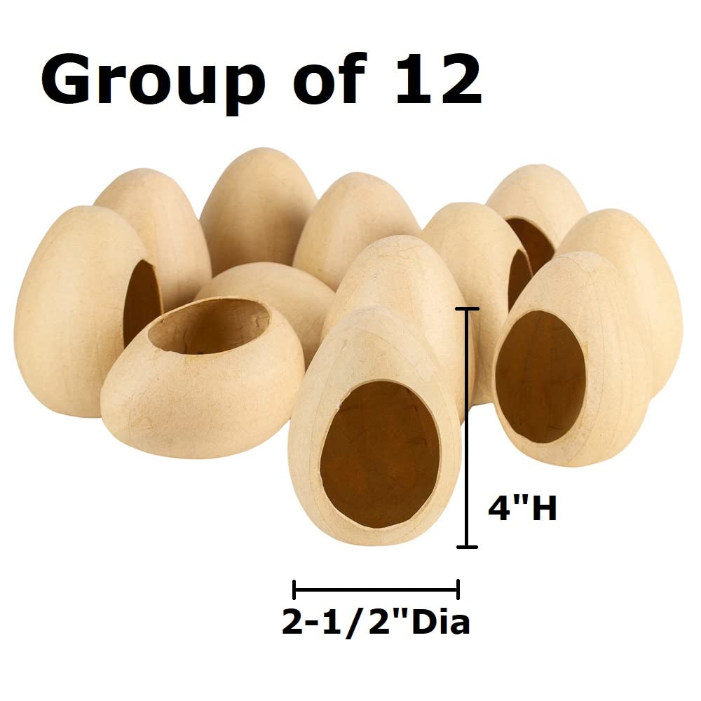 Pack of 12 Fillable Paper Mache Eggs - Unfinished Ready to Decorate DIY Papier Mache Easter Eggs with Front Opening for Holiday Crafts, Decorations - Place a Scene Inside (4