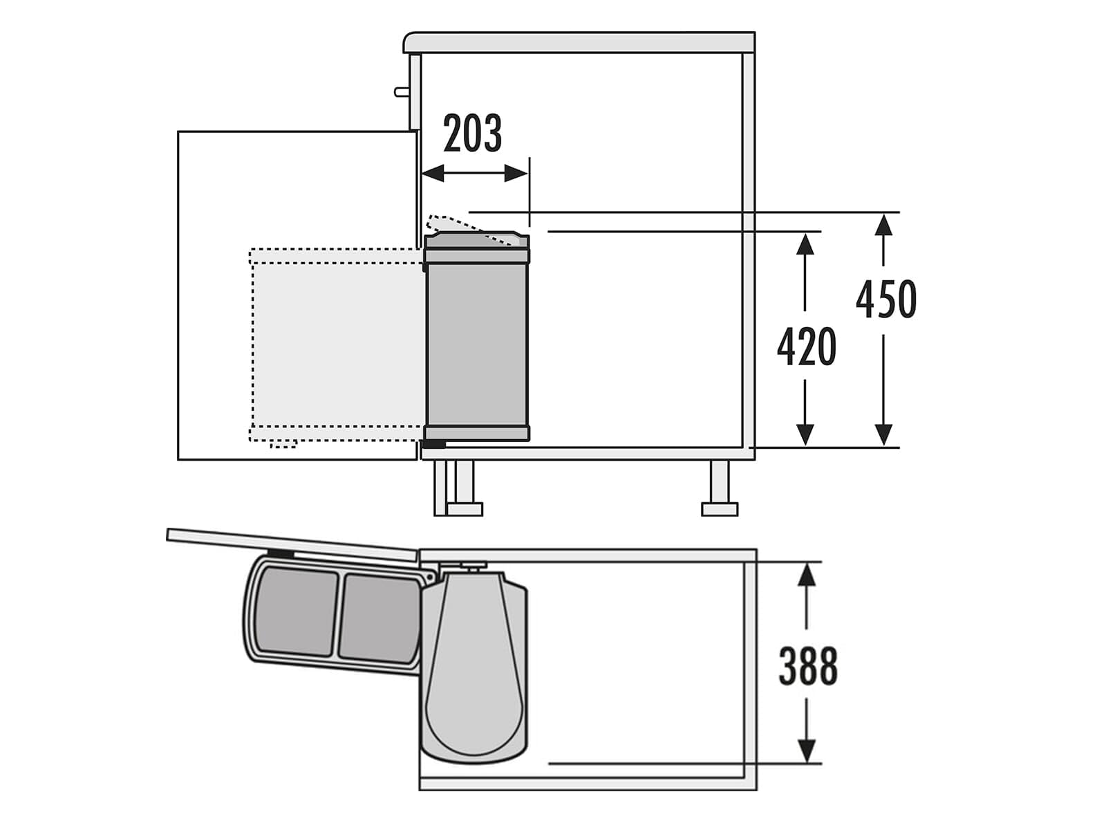 Hailo MF Swing 45,2/16 W Duo 16 L 3416001 Basura Basura con función de Giro para instalación de un Ancho de 45 cm, Color Blanco