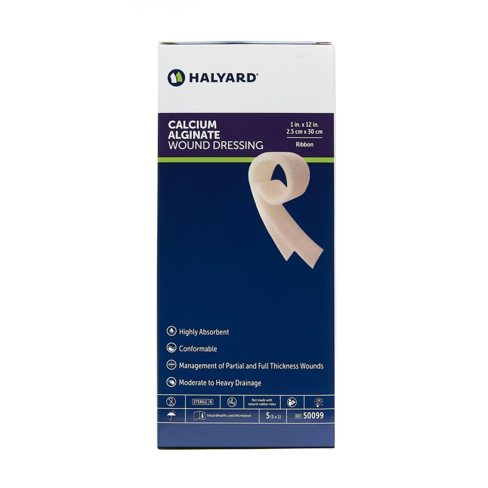 HALYARD Calcium Alginate Wound Dressing, Gentle Adhesive with Highly Absorbent Conformable Design, Maintains Structural Integrity 1 Inch x12 Inch (Box