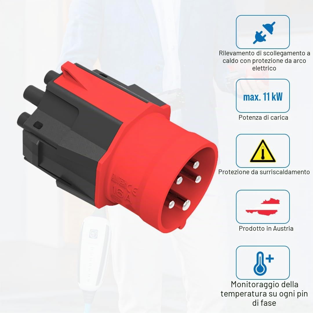 NRGkick Adattatore CEE 16A 5 Poli – Spina industriale trifase per caricatore mobile NRGkick, accessorio originale per ricarica EV, Fino a 11 kW di Carica